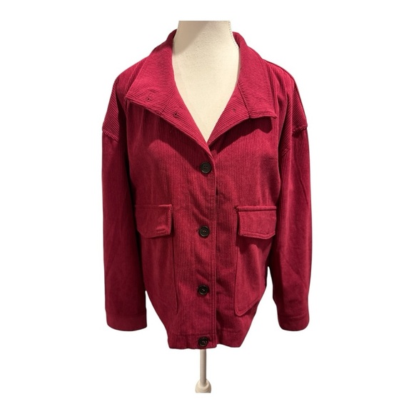 NWOT Anthropologie AVEC LES FILLES Cropped Corduroy Shacket Raspberry Red Sz XL - Picture 1 of 6